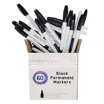 Color Swell Black Permanent Bulk Markers, 60 Pack