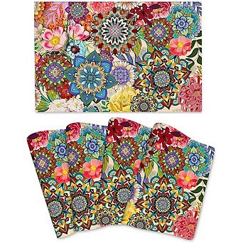 Boho Floral Placemats Set of 4, Washable Decorative Table Mats