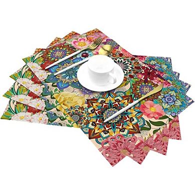 Boho Floral Placemats Set of 4, Washable Decorative Table Mats