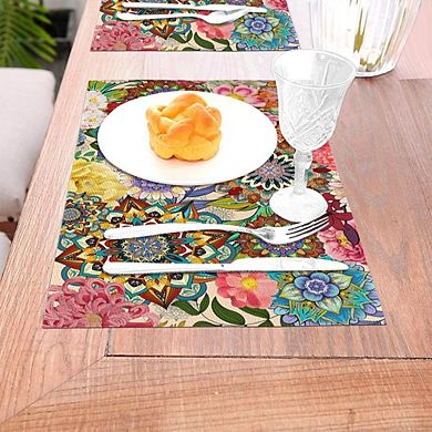 Boho Floral Placemats Set of 4, Washable Decorative Table Mats