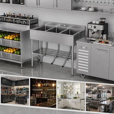 39 x 19 x 33 Inch Freestanding Stainless Steel Utility Sink