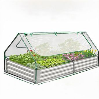 6x3x1 Ft Raised Garden Bed with Cover, Galvanized Metal Planter Box Mini Greenhouse for Vegetables