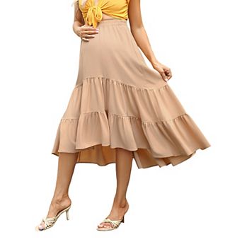 Maternity Skirt High Waist Floral Print Pleated Maxi A Line Flowy Skirt