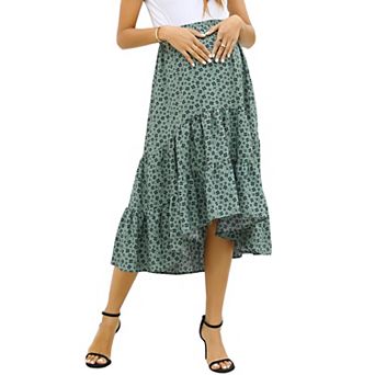 Maternity Skirt High Waist Floral Print Pleated Maxi A Line Flowy Skirt