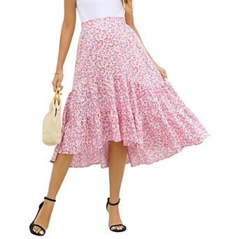 Maternity Skirt High Waist Floral Print Pleated Maxi A Line Flowy Skirt