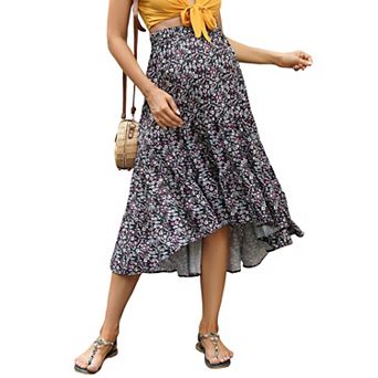 Maternity Skirt High Waist Floral Print Pleated Maxi A Line Flowy Skirt