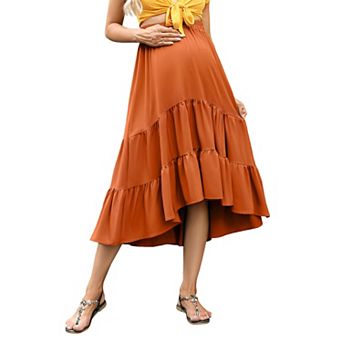 Maternity Skirt High Waist Floral Print Pleated Maxi A Line Flowy Skirt