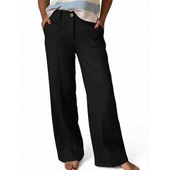 Women’s Wide Leg Casual Pants, High Waist Button Front Loose Straight Trousers with Pockets