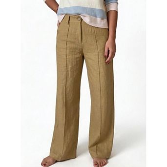 Women’s Wide Leg Casual Pants, High Waist Button Front Loose Straight Trousers with Pockets