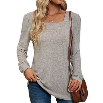 Women's Square Neck Long Sleeve Tunic Top Casual Loose Fit