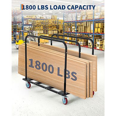 Industrial Flatbed Moving Trolley, Foldable Heavy Load Platform Cart with Wheels and Securing Straps