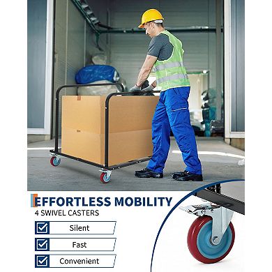Industrial Flatbed Moving Trolley, Foldable Heavy Load Platform Cart with Wheels and Securing Straps