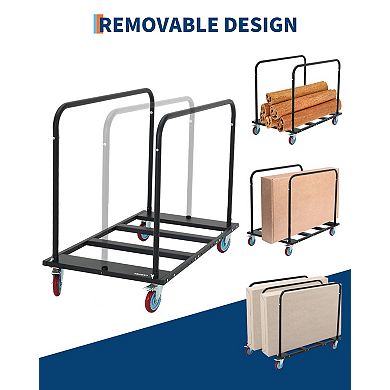 Industrial Flatbed Moving Trolley, Foldable Heavy Load Platform Cart with Wheels and Securing Straps