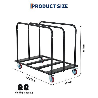 Industrial Flatbed Moving Trolley, Foldable Heavy Load Platform Cart with Wheels and Securing Straps