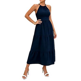 Women's Halter Neck Tiered Maxi Dress, wrap Backless Tie-Back Summer Dress