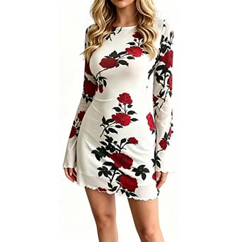Women's Floral Print Bodycon Mini Dress, Bell Sleeve Open Back Party Dress