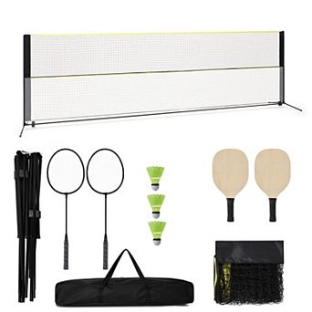 Portable Pickleball & Badminton Net Set 16.7FT Wide Adjustable Combo with Paddles, Rackets & Balls