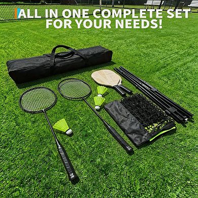 Portable Pickleball & Badminton Net Set 16.7FT Wide Adjustable Combo with Paddles, Rackets & Balls