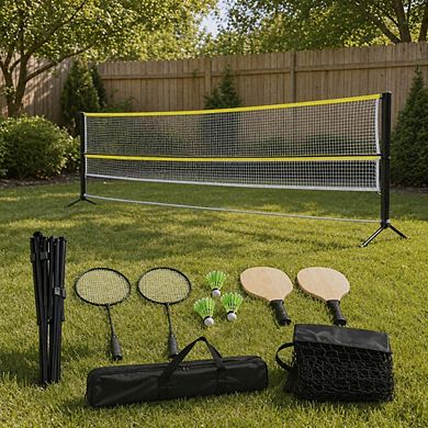 Portable Pickleball & Badminton Net Set 16.7FT Wide Adjustable Combo with Paddles, Rackets & Balls