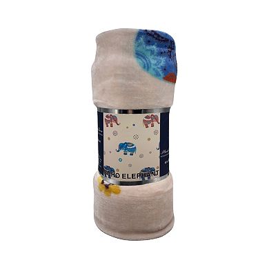 Holiday Boho Elephant Design Micro Plush Throw Blanket