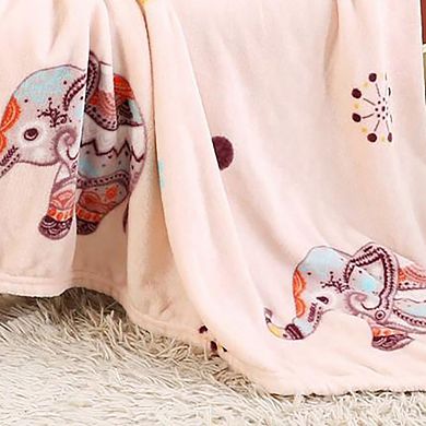 Holiday Boho Elephant Design Micro Plush Throw Blanket