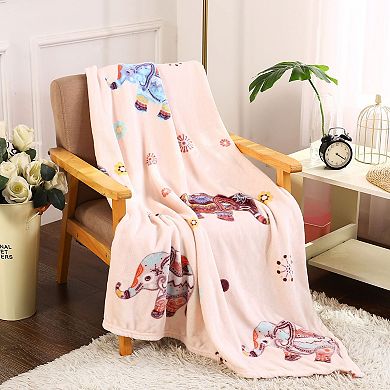 Holiday Boho Elephant Design Micro Plush Throw Blanket
