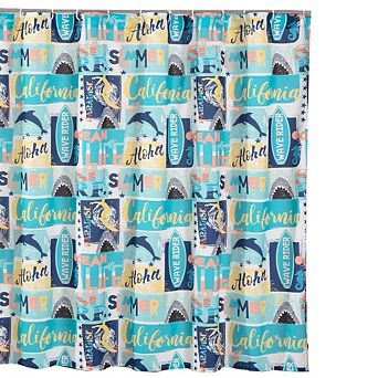 Bathroom Fabric Curtains Waterproof Wave Riders Rainbow Wave Rider Shower Curtain