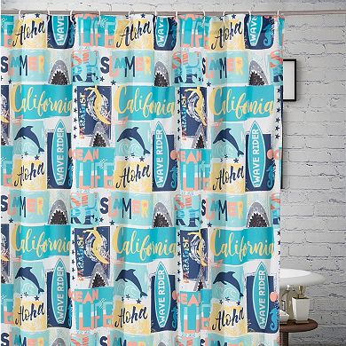 Bathroom Fabric Curtains Waterproof Wave Riders Rainbow Wave Rider Shower Curtain