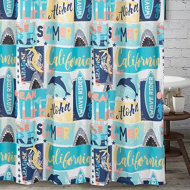 Bathroom Fabric Curtains Waterproof Wave Riders Rainbow Wave Rider Shower Curtain