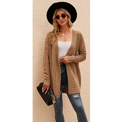 Women's Open Knit Long Cardigan Open Front Long Sleeve Mash Sweater