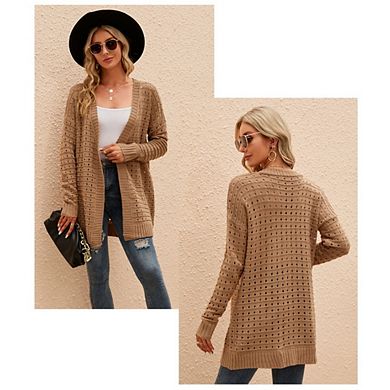 Women's Open Knit Long Cardigan Open Front Long Sleeve Mash Sweater