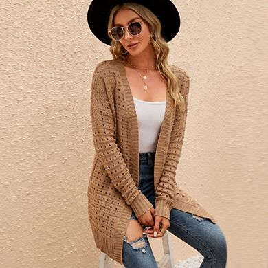 Women's Open Knit Long Cardigan Open Front Long Sleeve Mash Sweater