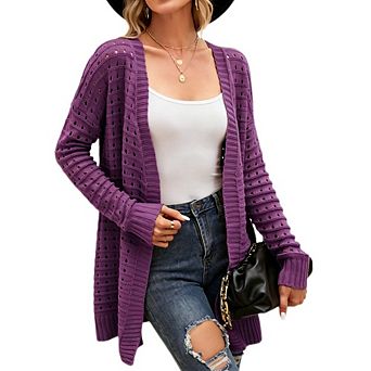 Women's Open Knit Long Cardigan Open Front Long Sleeve Mash Sweater