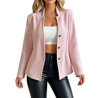 Women's Textured Knit Blazer Causal Dressy Open Front with Gold Buttons