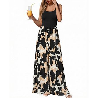 Women's Sleeveless Wide Leg Jumpsuit, Scoop Neck Elastic Waist Casual Romper