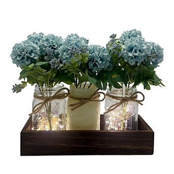 Rustic Mason Jar Vase with Artificial Flowers, Faux Silk Plant Arrangement for Home Table Gift Décor