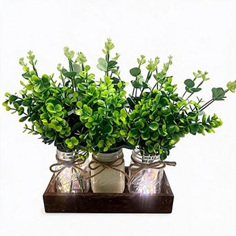 Rustic Mason Jar Vase with Artificial Flowers, Faux Silk Plant Arrangement for Home Table Gift Décor