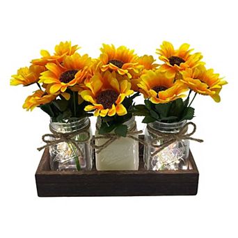 Rustic Mason Jar Vase with Artificial Flowers, Faux Silk Plant Arrangement for Home Table Gift Décor