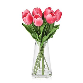 Realistic Artificial Tulips with Vase, Silk PU Faux Tulip Bouquet for Centerpiece Wedding Home Decor
