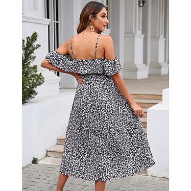 Women's Maternity Ruffles Short Sleeve Floral V Neck A Line Nursing Dress