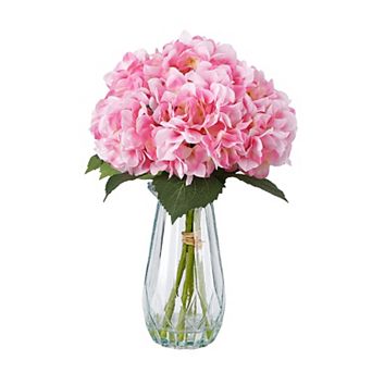 Artificial Hydrangea in Glass Vase with Faux Water, Silk Flowers for Table Centerpiece Home Decor