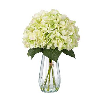 Artificial Hydrangea in Glass Vase with Faux Water, Silk Flowers for Table Centerpiece Home Decor