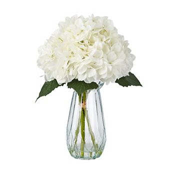 Artificial Hydrangea in Glass Vase with Faux Water, Silk Flowers for Table Centerpiece Home Decor