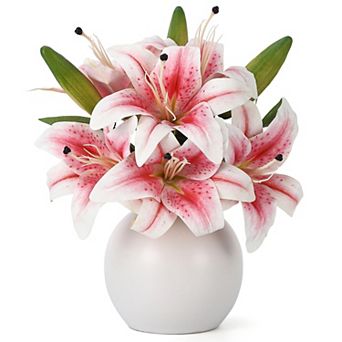 Real Touch Lily in Vase, Latex Artificial Flowers with Faux Water for Centerpiece Wedding Home Decor