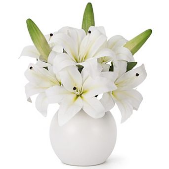 Real Touch Lily in Vase, Latex Artificial Flowers with Faux Water for Centerpiece Wedding Home Decor