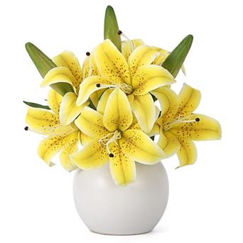 Real Touch Lily in Vase, Latex Artificial Flowers with Faux Water for Centerpiece Wedding Home Decor