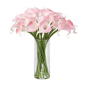 Artificial Calla Lily Flower in Glass Vase with Faux Water, Realistic Centerpiece Home Wedding Decor