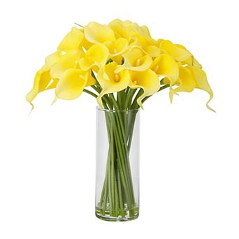 Artificial Calla Lily Flower in Glass Vase with Faux Water, Realistic Centerpiece Home Wedding Decor