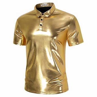 Men’s 70s Party Shirt Shiny Sequins Short Sleeve Party Top Nightclub Wear