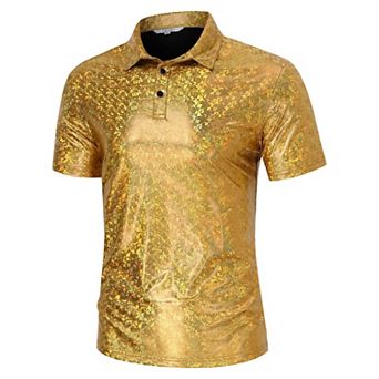 Men’s 70s Party Shirt Shiny Sequins Short Sleeve Party Top Nightclub Wear